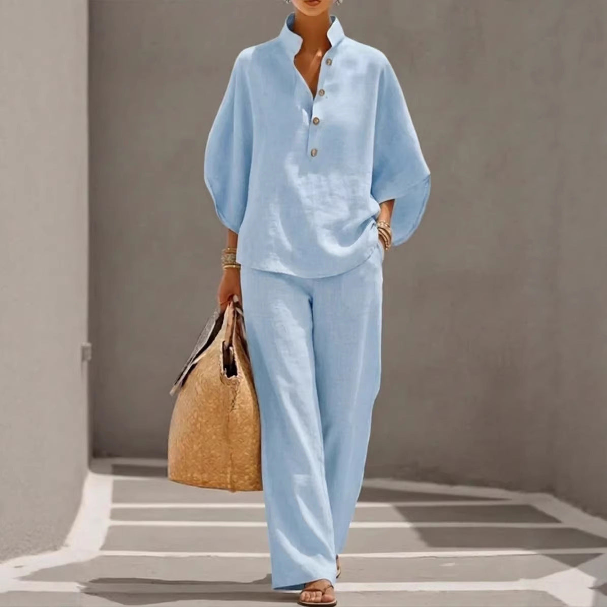 Minimalist Linen Two-Piece Lounge Set for Women