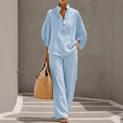 Minimalist Linen Two-Piece Lounge Set for Women