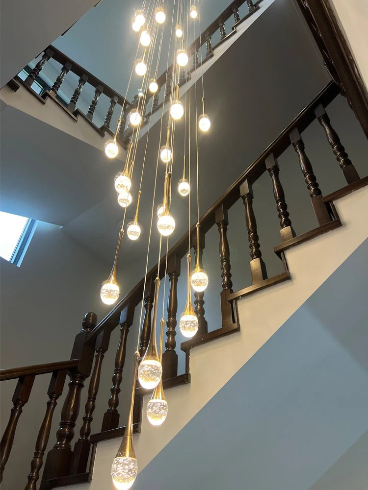 鎏金水滴水晶吊灯 — 暖光 LED 灯具 - Desfino