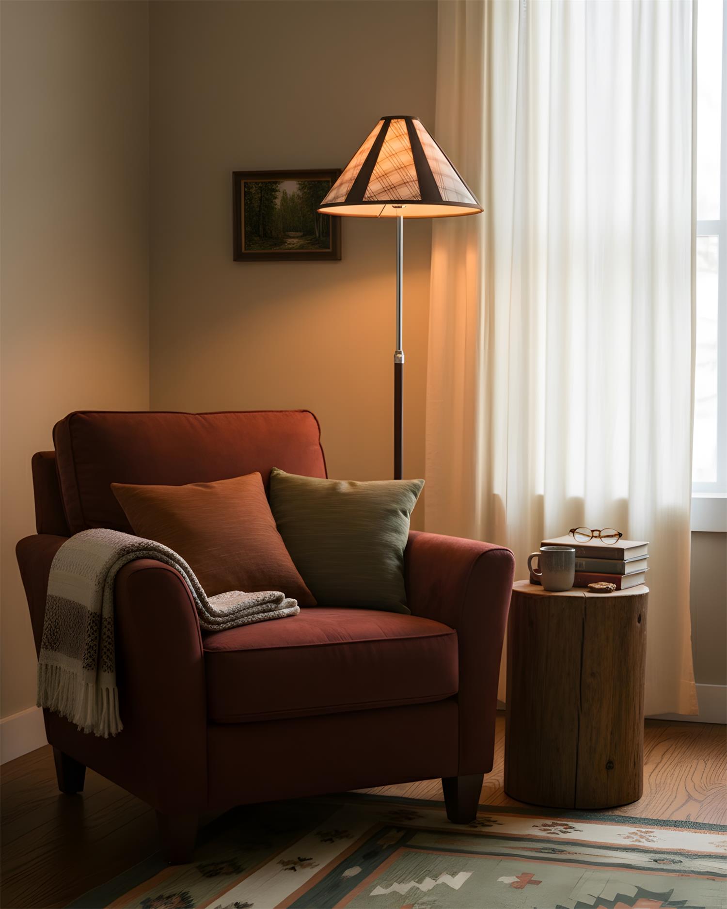 Hearthline Floor Lamp — Slim Silhouette, Plaid-Inspired Design