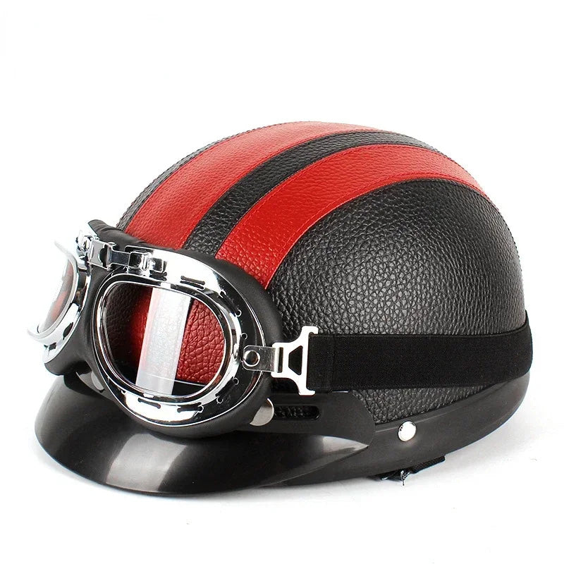 Cască de motocicletă retro în stil Harley — cataramă cu deschidere rapidă, ochelari - Desfino