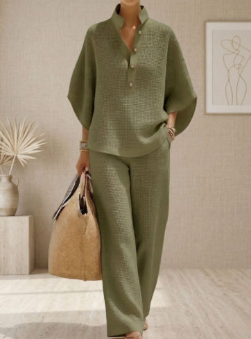 Minimalist Linen Two-Piece Lounge Set for Women