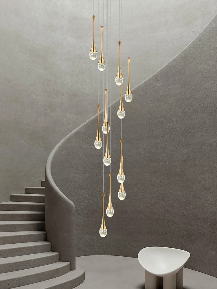 鎏金水滴水晶吊灯 — 暖光 LED 灯具 - Desfino