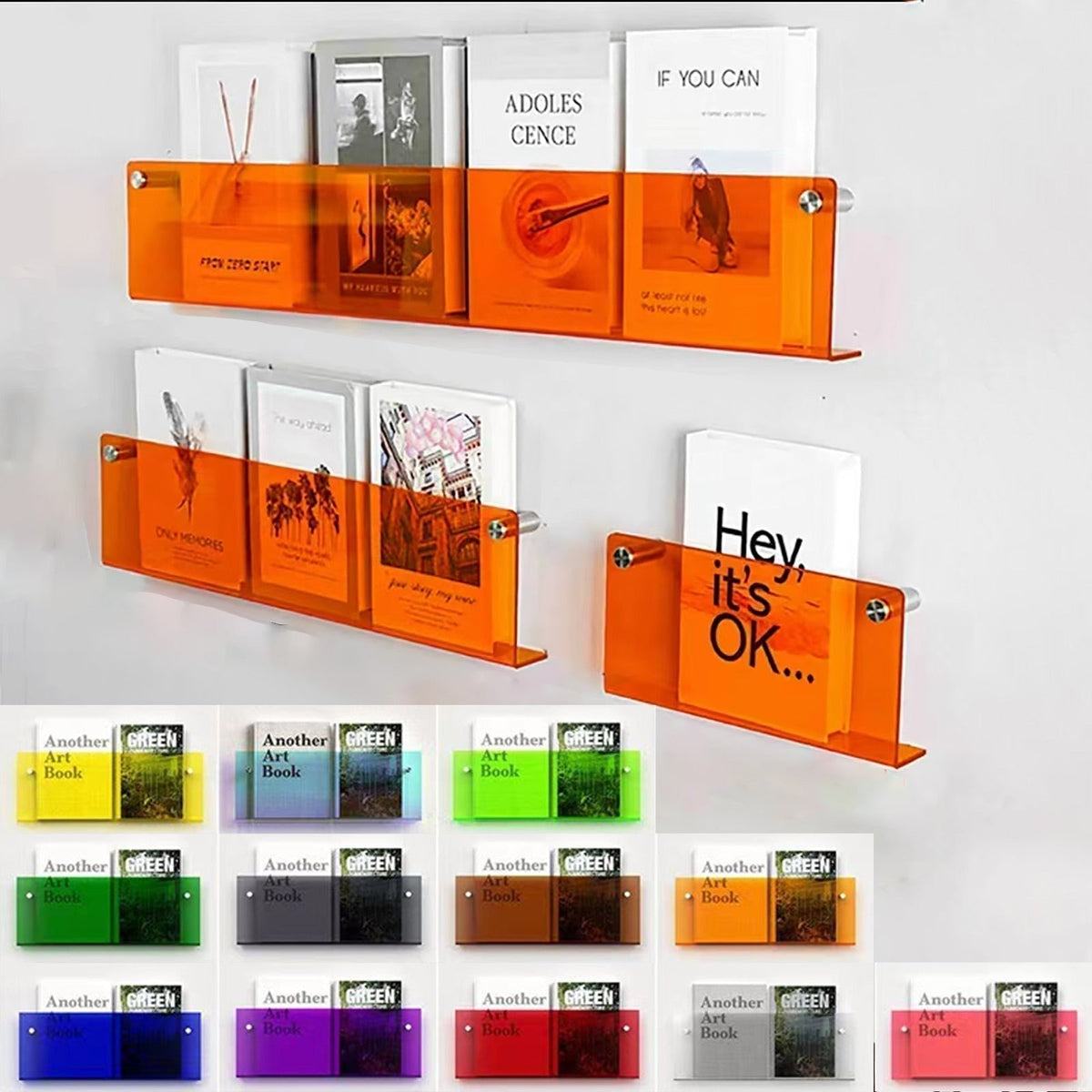 Floating Acrylic Wall Magazine Holder — 12 Color Options