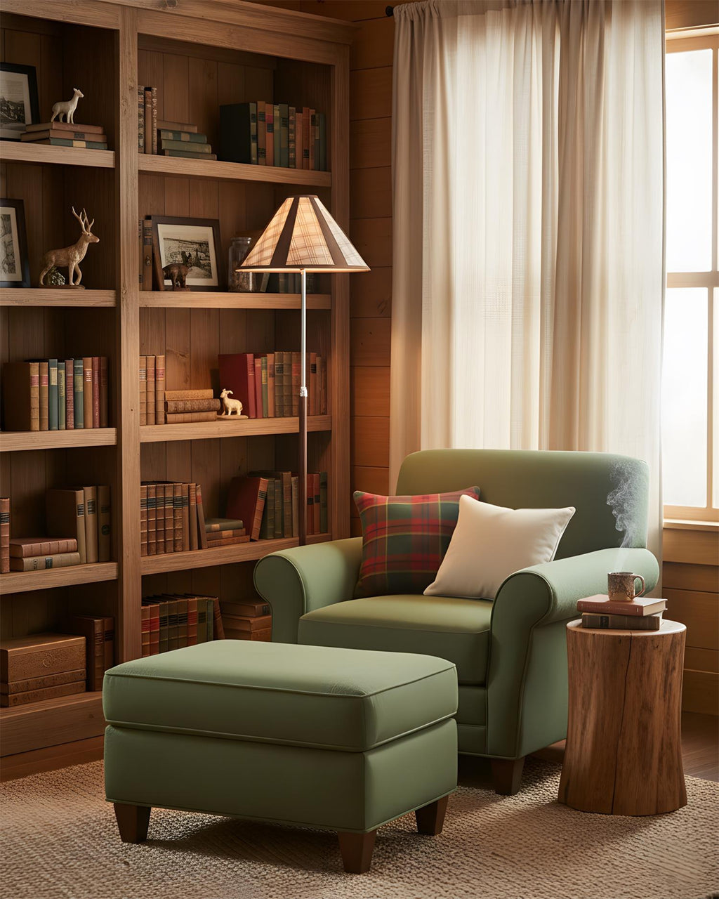 Hearthline Floor Lamp — Slim Silhouette, Plaid-Inspired Design