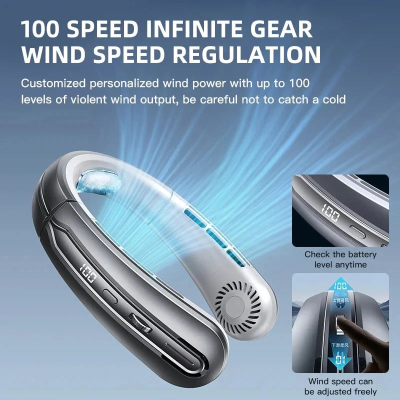 Ventilatore da collo VeyraCool Flex 100 - Senza pale, 100 velocità, 8000mAh - Desfino
