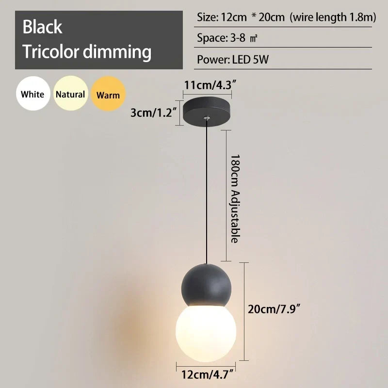 Kugelförmige Hängelampe im Creme-Stil, kleine Nachttischlampe | Desfino