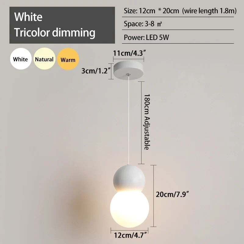 Kugelförmige Hängelampe im Creme-Stil, kleine Nachttischlampe | Desfino