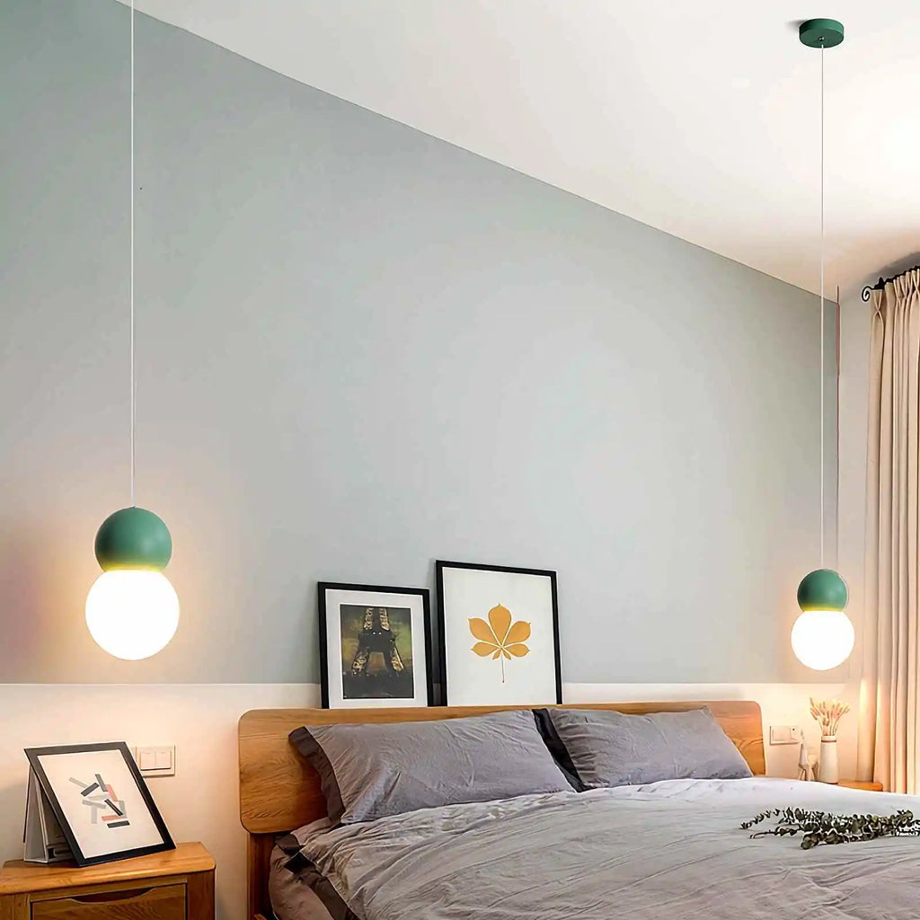 Kugelförmige Hängelampe im Creme-Stil, kleine Nachttischlampe | Desfino