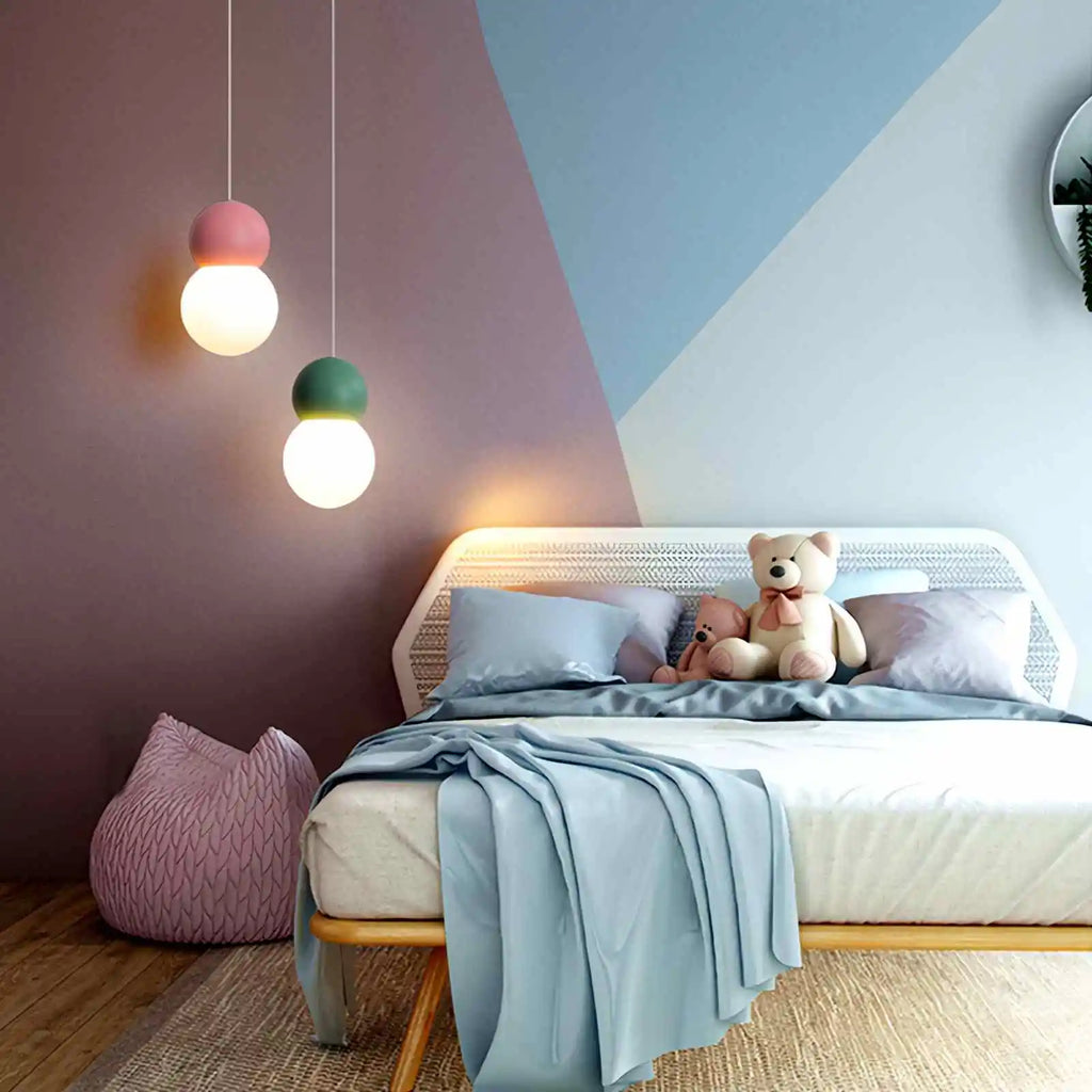 Kugelförmige Hängelampe im Creme-Stil, kleine Nachttischlampe | Desfino
