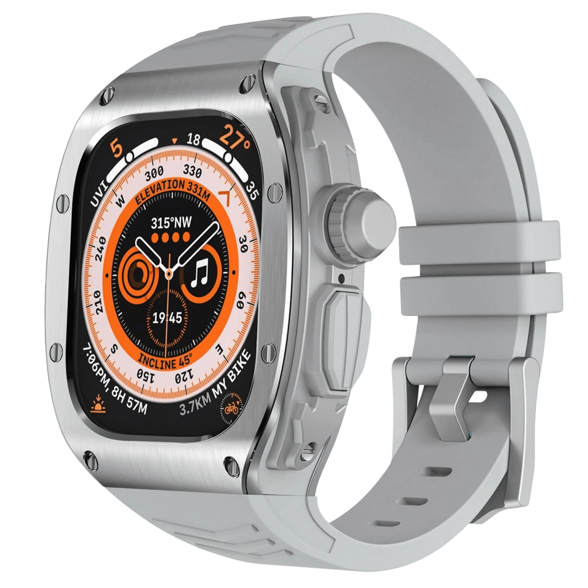 Xyra-urkasse i rustfrit stål og silikonerem til Apple Watch Ultra - Desfino