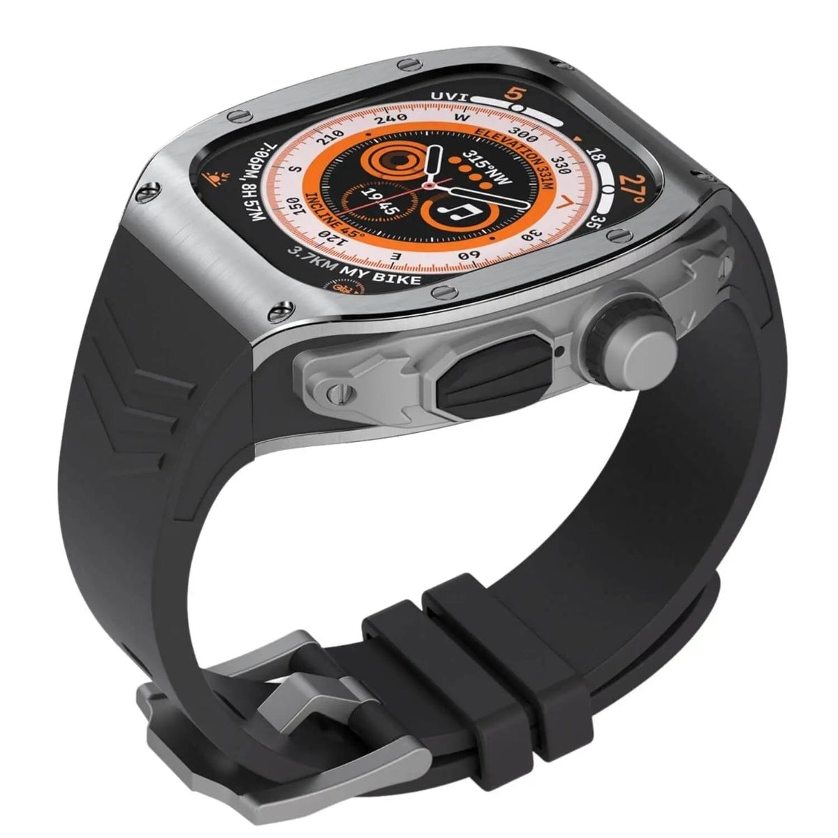 Xyra-urkasse i rustfrit stål og silikonerem til Apple Watch Ultra - Desfino