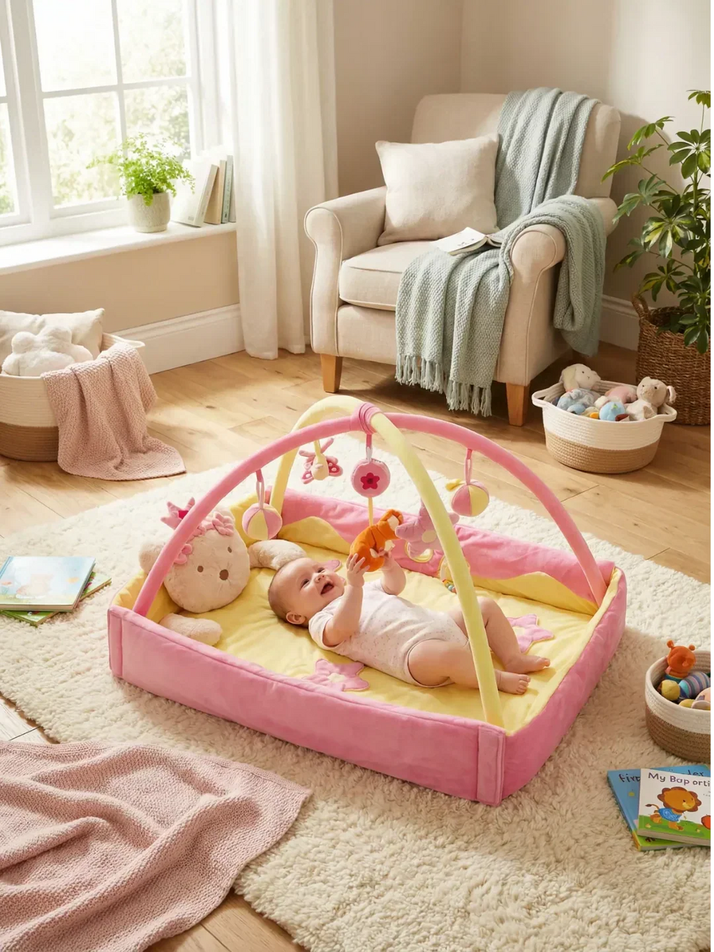 2-in-1 Rectangular Baby Play Mat — Sensory Arch Activity Gym