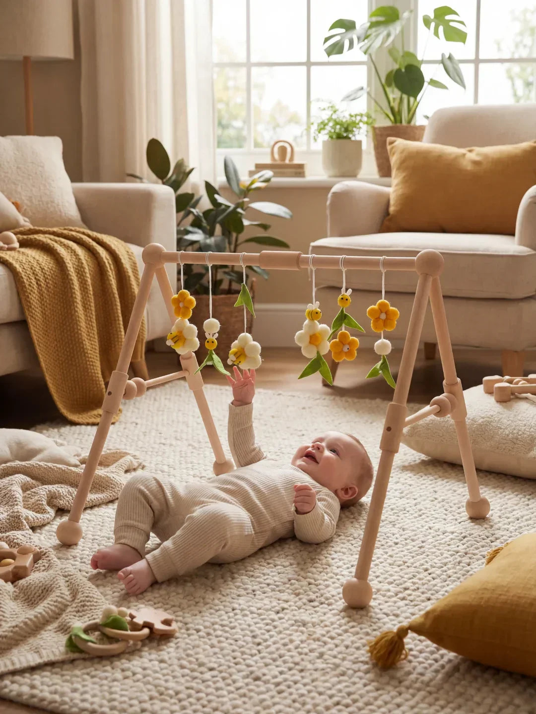 Sturdy Wooden Baby Play Arch — Sensory Toy Gym