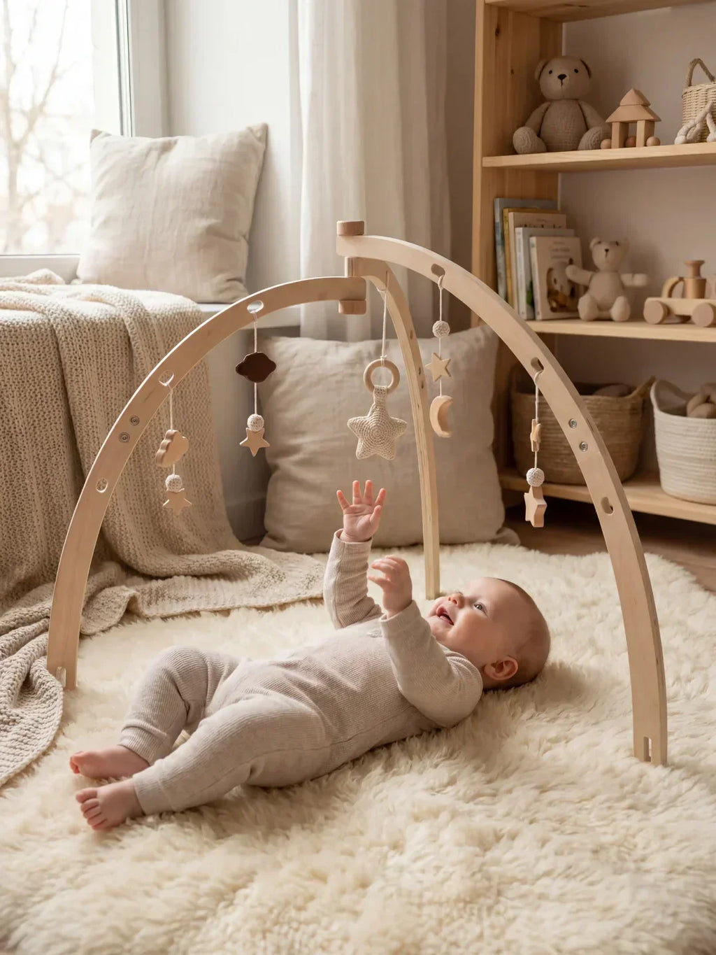Wooden Moon And Stars Activity Arch — Cross Frame Baby Play Gym