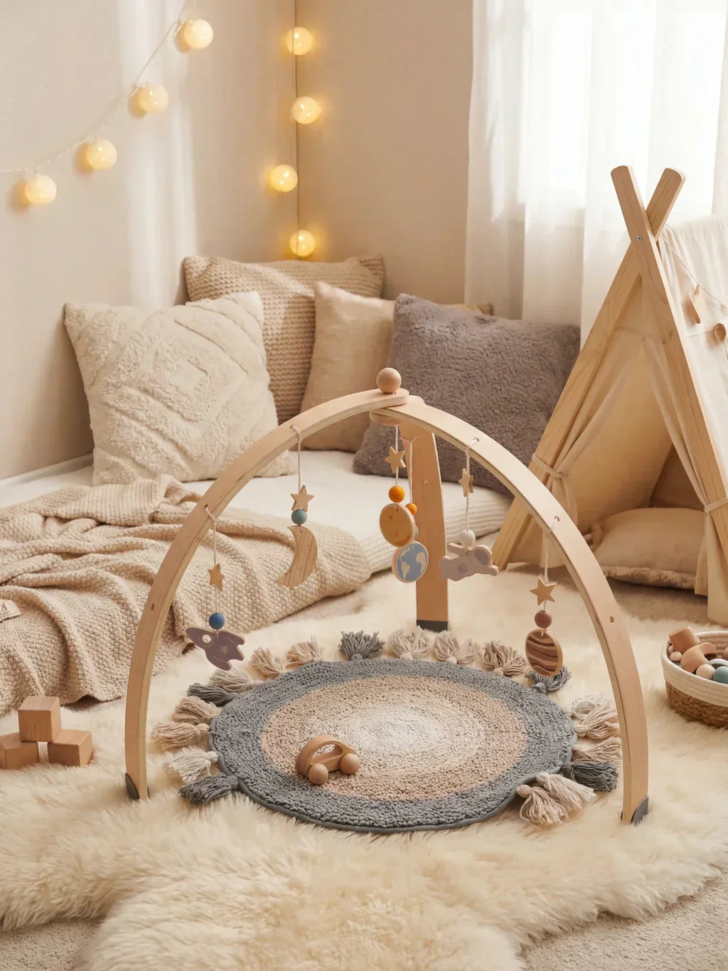 Wooden Baby Play Gym — Space Themed Design, Stable Dome Structure