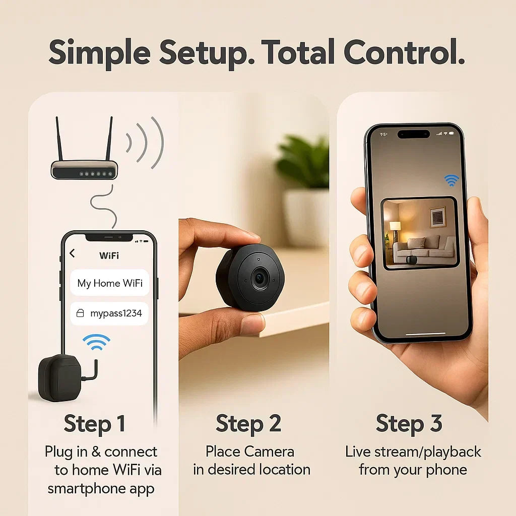 Μίνι κάμερα WiFi Arboron — 1080P HD, νυχτερινή όραση, αμφίδρομος ήχος - Desfino
