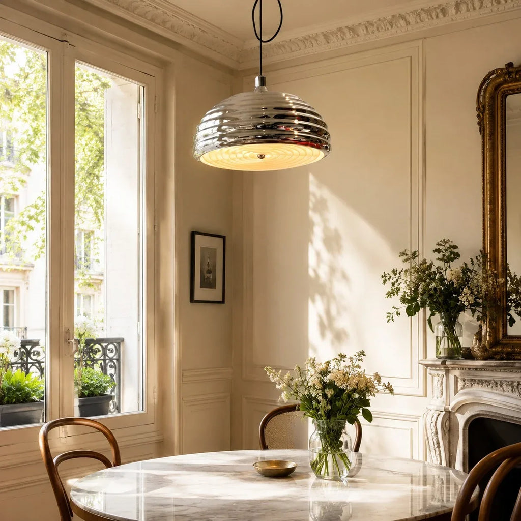 Bauhaus Adjustable Arm Pendant Light — Polished Chrome Industrial Finish
