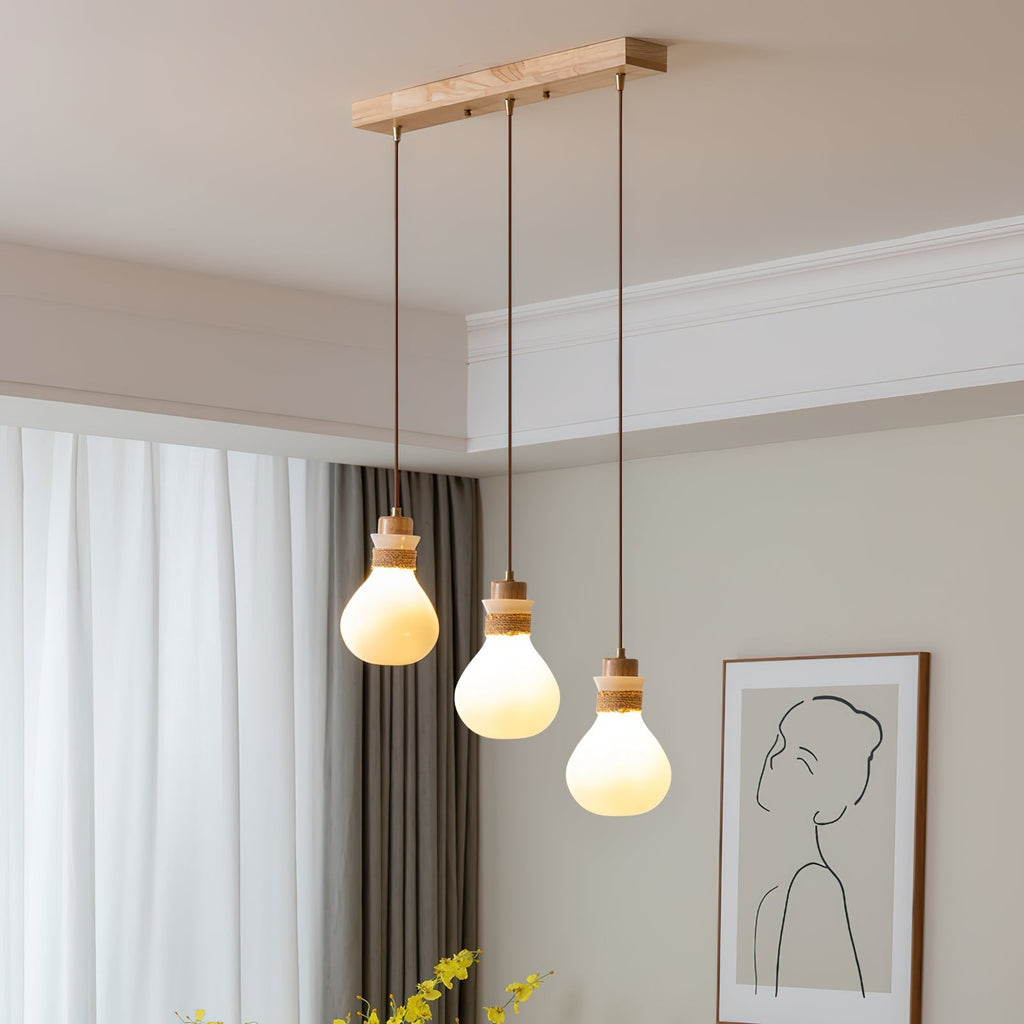 Pendelleuchte aus natürlichem Hanfseil und Glas
