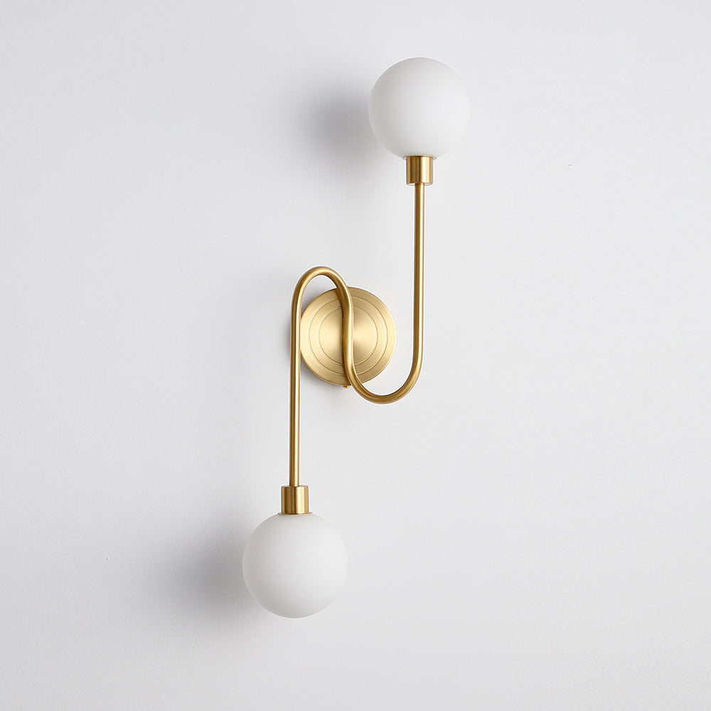 Holten Brass Armed Sconce — Two White Glass Globes