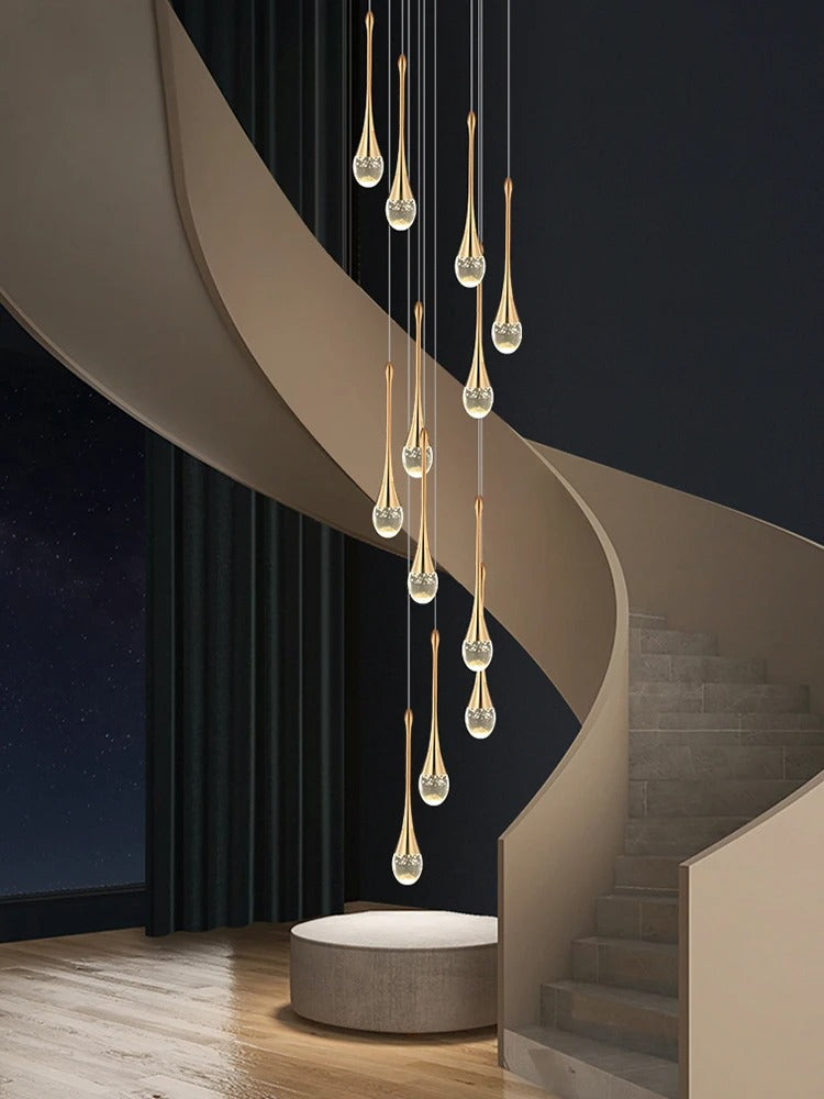 鎏金水滴水晶吊灯 — 暖光 LED 灯具 - Desfino