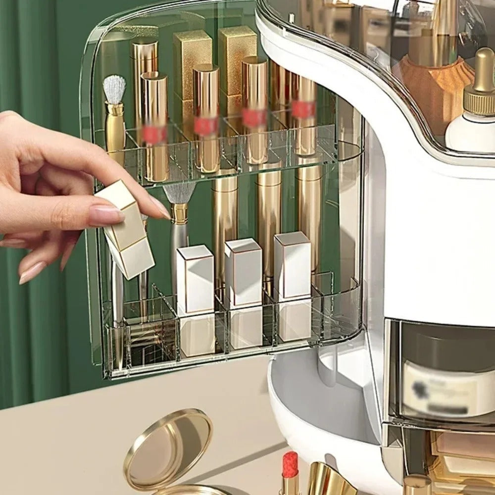 CrystalView Organisateur de maquillage - Grande boîte de rangement antipoussière - Desfino
