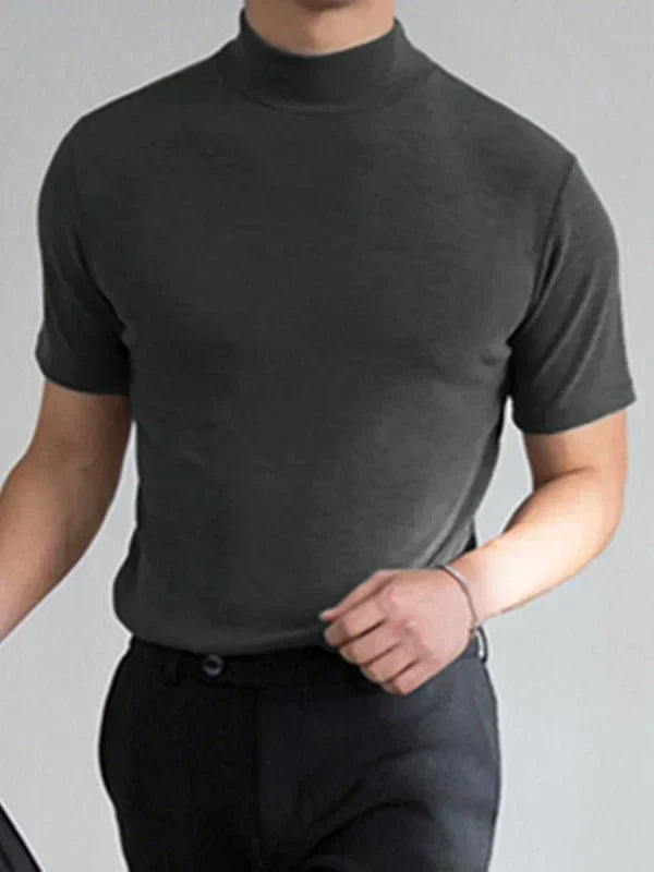 Camiseta de cuello alto simulado para hombre — Corte entallado, manga corta - Desfino