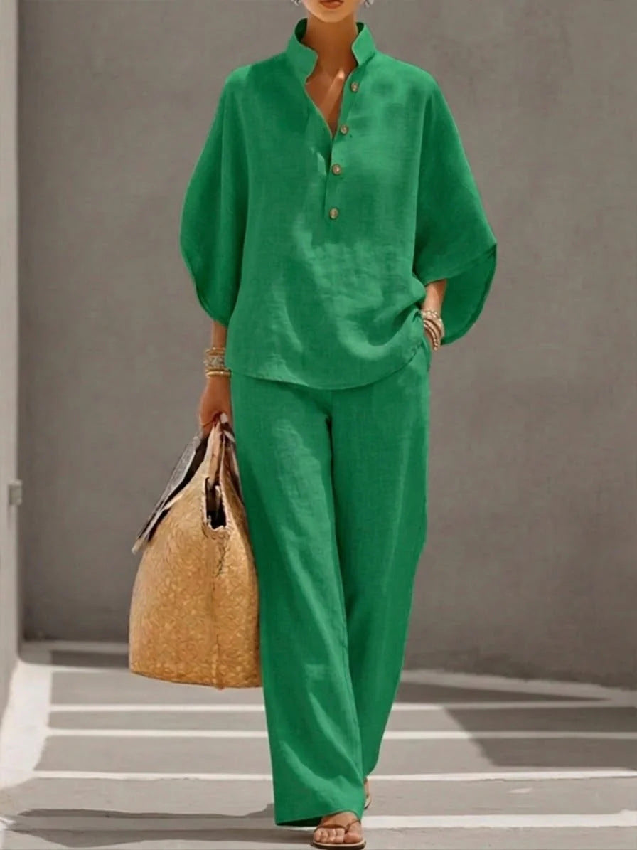 Minimalist Linen Two-Piece Lounge Set for Women