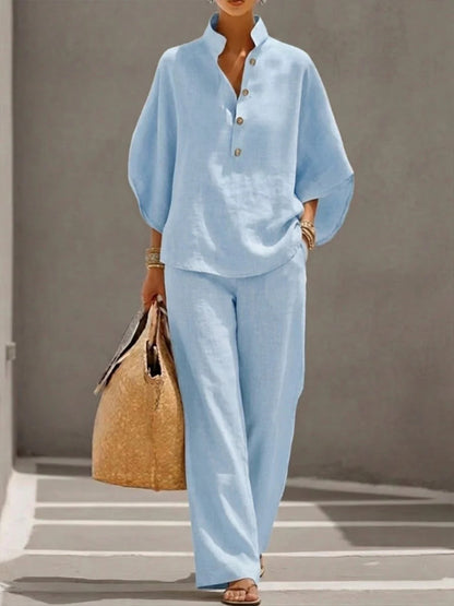 Minimalist Linen Two-Piece Lounge Set for Women