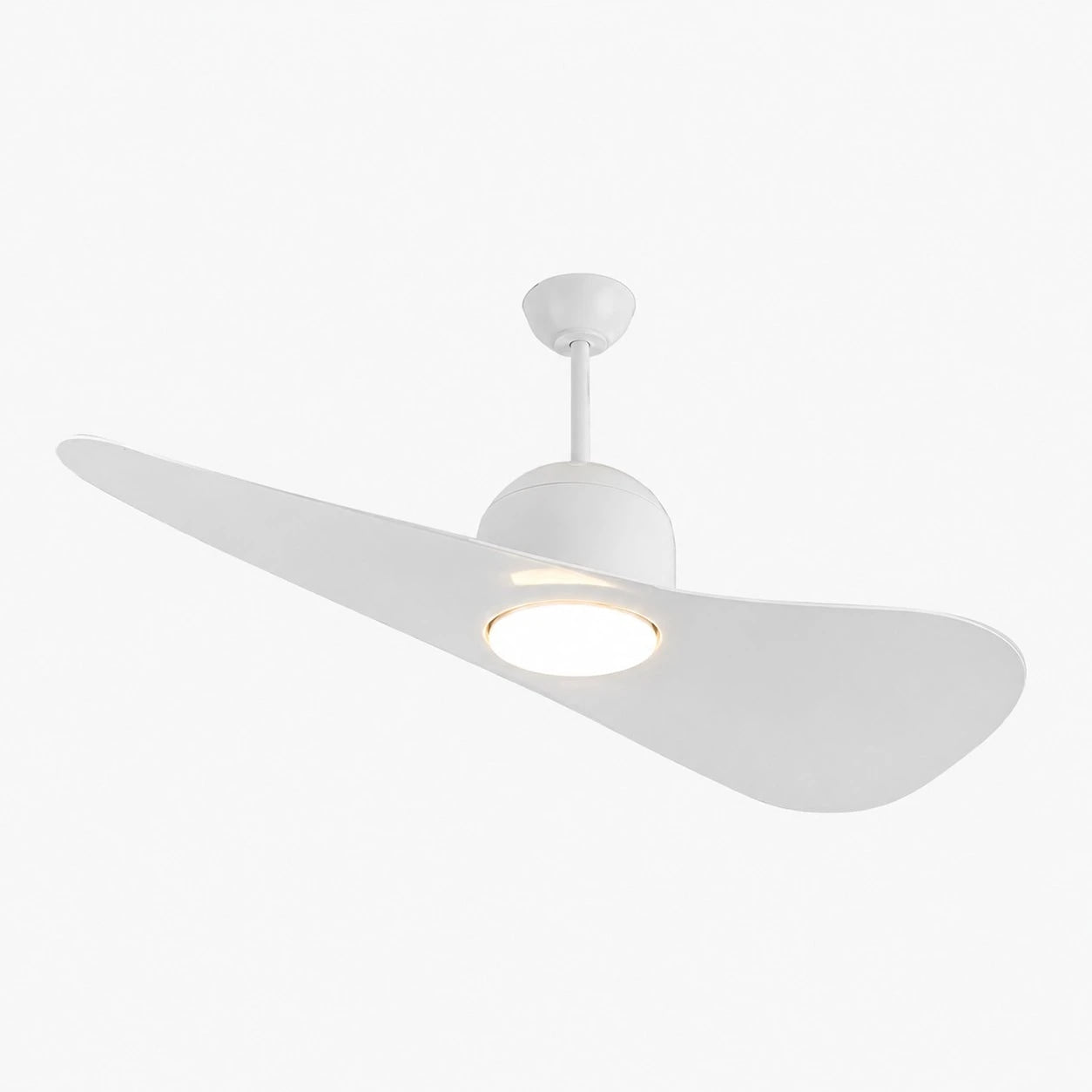 Deckenventilator mit hutähnlicher Leuchte und zwei Flügeln, integrierter LED-Diffusor
