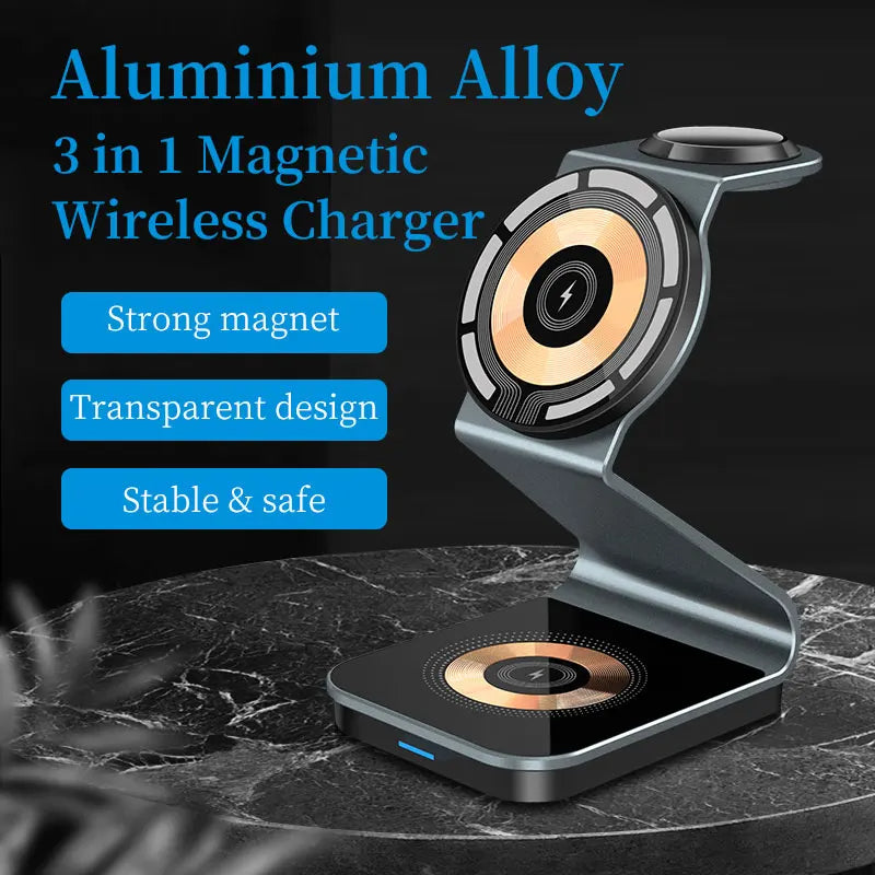MagnaVolt 3-i-1 magnetisk trådløs lader: iPhone, Apple Watch og AirPods - Desfino