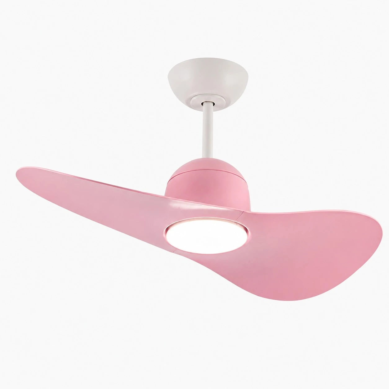 Deckenventilator mit hutähnlicher Leuchte und zwei Flügeln, integrierter LED-Diffusor