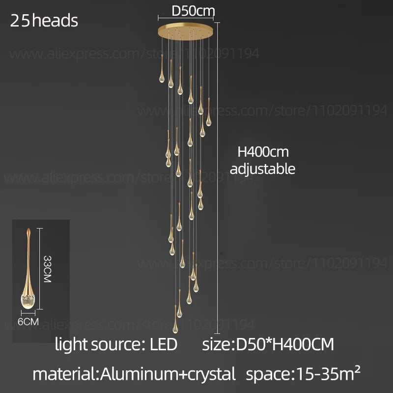 鎏金水滴水晶吊灯 — 暖光 LED 灯具 - Desfino