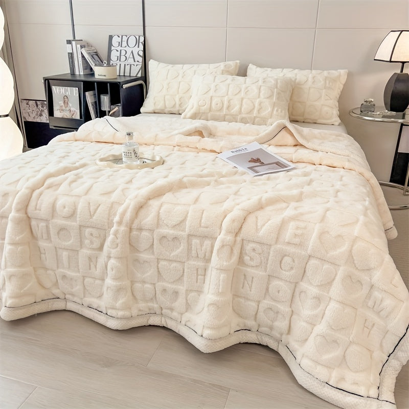 Κουβέρτα fleece SnugLoom — Σχέδιο με καρδιές και γράμματα διπλής όψης - Desfino