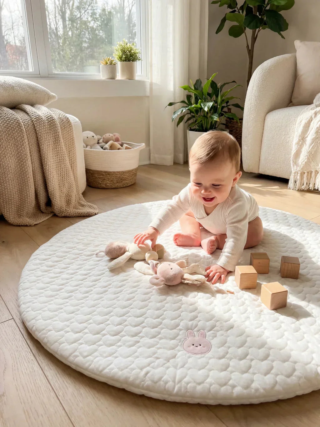 Premium-Spielmatte für Babys – gesteppte Oberfläche, dichte Polsterung, rundes Design