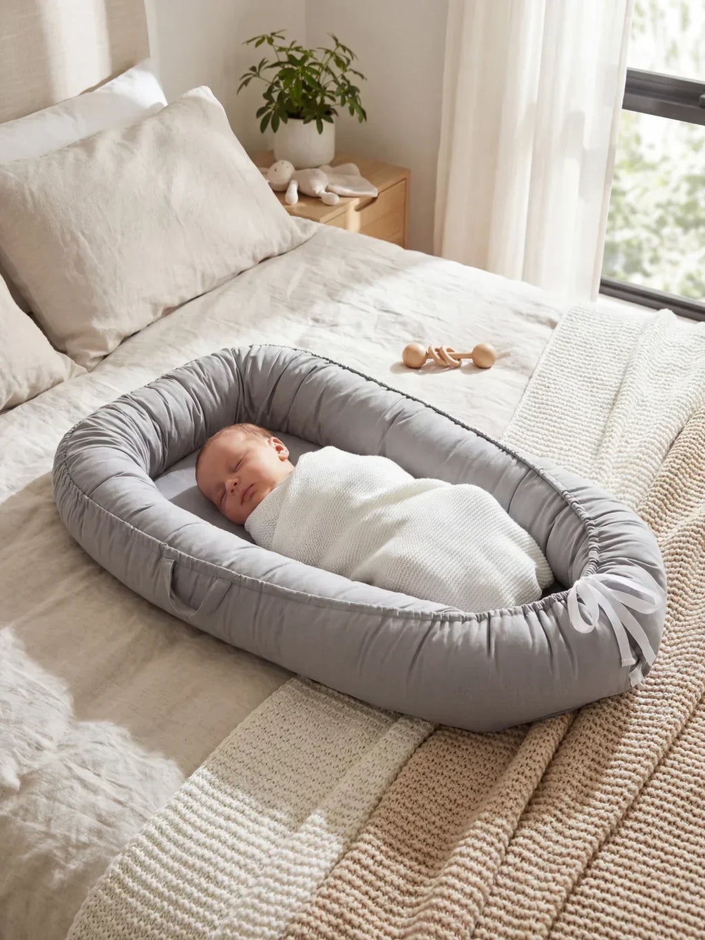 Soft Cotton Baby Sleep Nest — Cozy Contoured Design