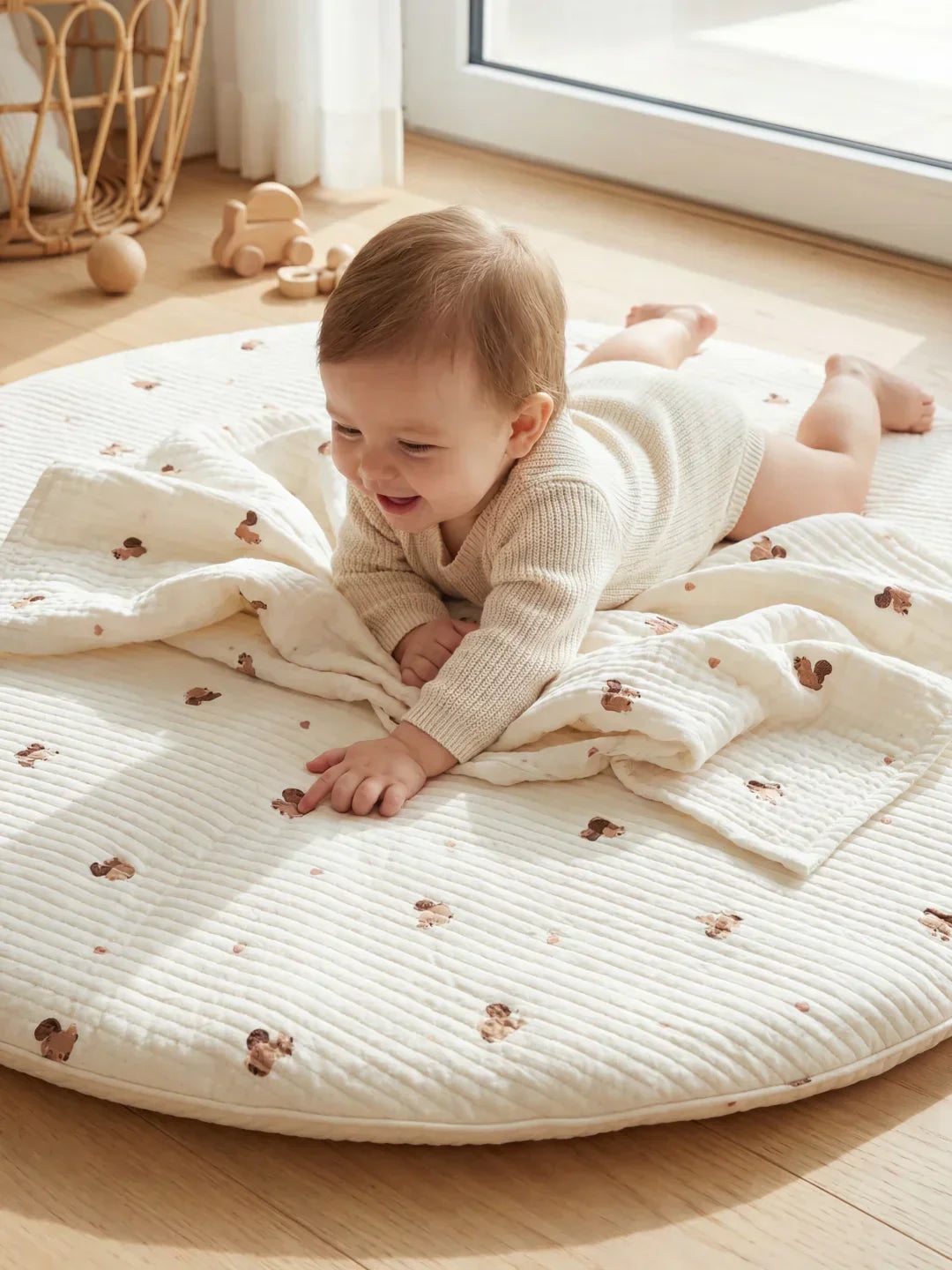 Circular Quilted Cotton Baby Play Mat — Dense Floor Cushion