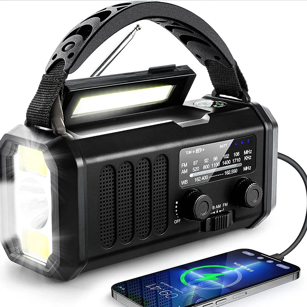 Radio de emergencia NOAA 6 en 1 SolioGuard — Powerbank solar con carga manual - Desfino