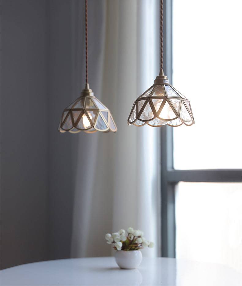 Elara messing hanglamp - heldere glazen kap, gedraaid snoer - Desfino
