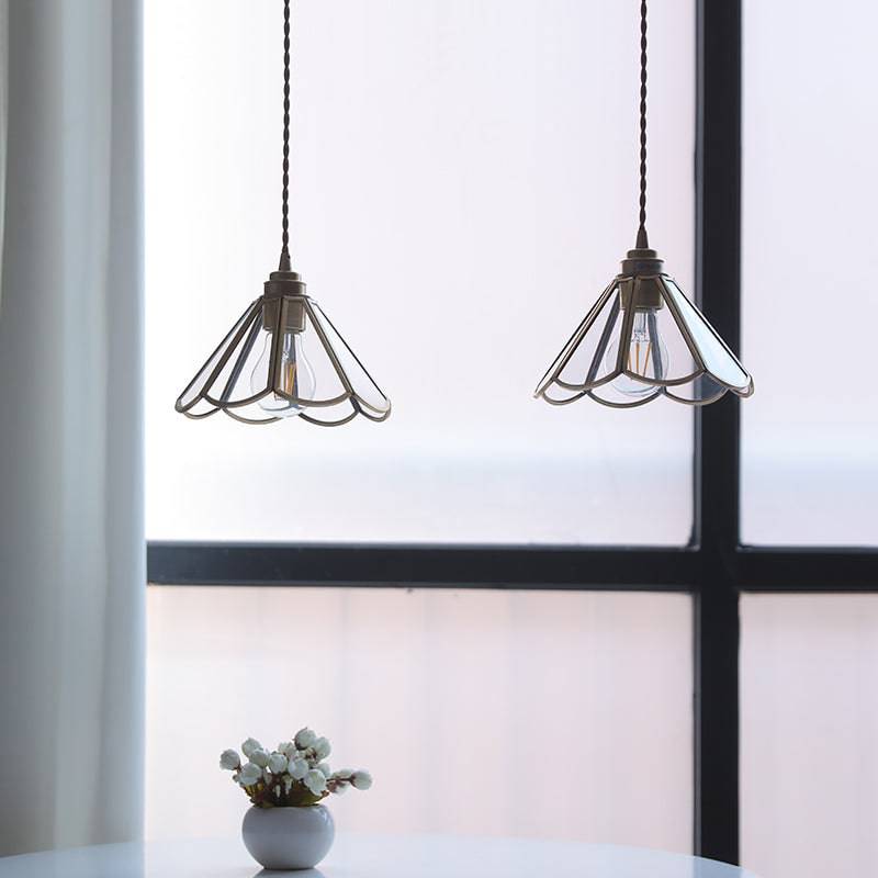 Elara messing hanglamp - heldere glazen kap, gedraaid snoer - Desfino