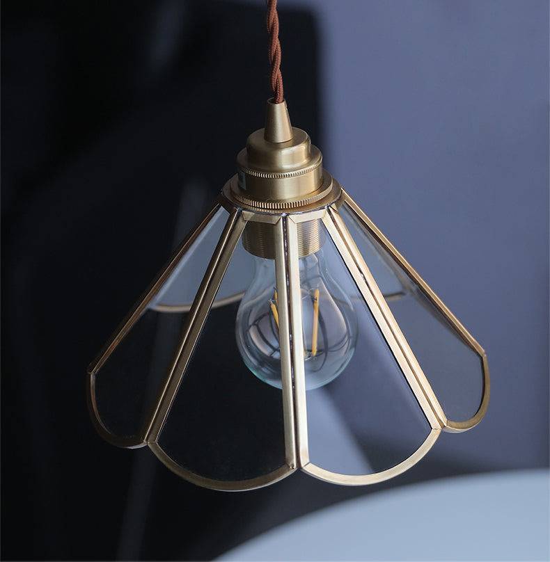 Elara messing hanglamp - heldere glazen kap, gedraaid snoer - Desfino