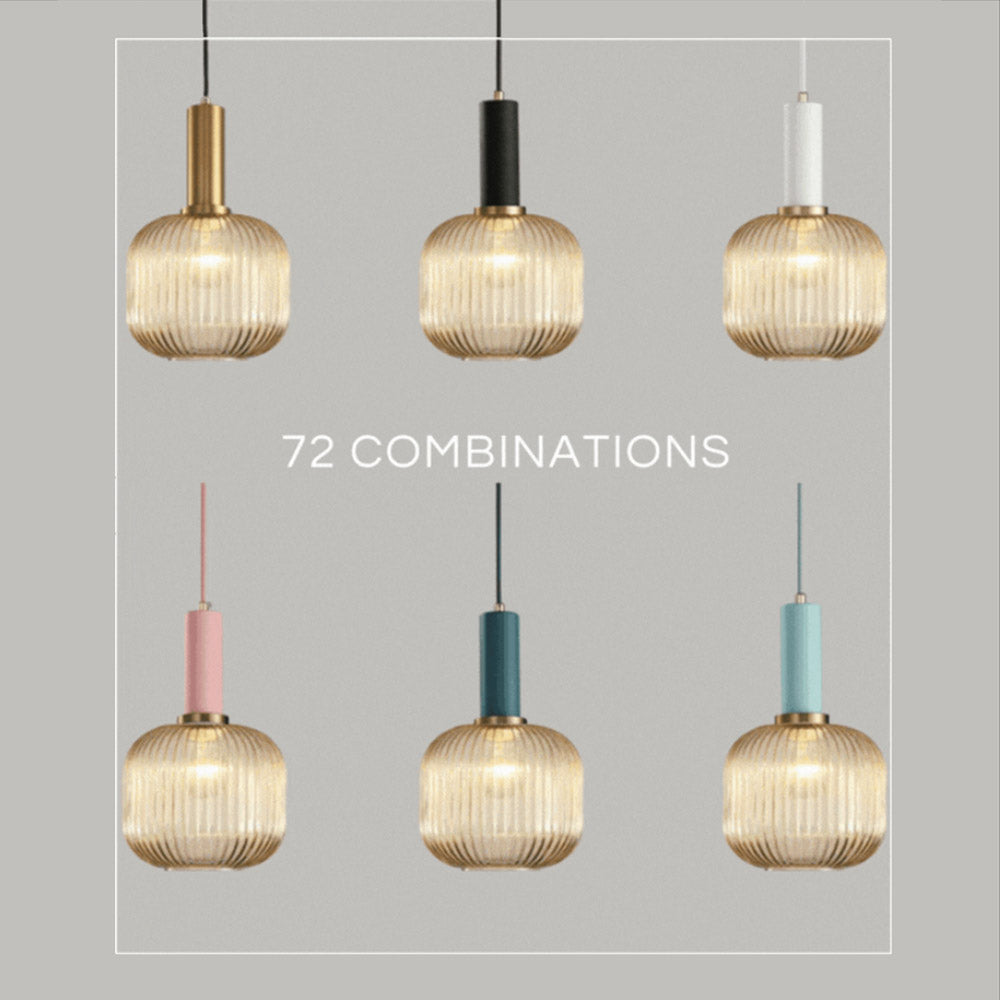 Nordisk pendellampe i rillet glass — moderne varm-hvitt lys - Desfino