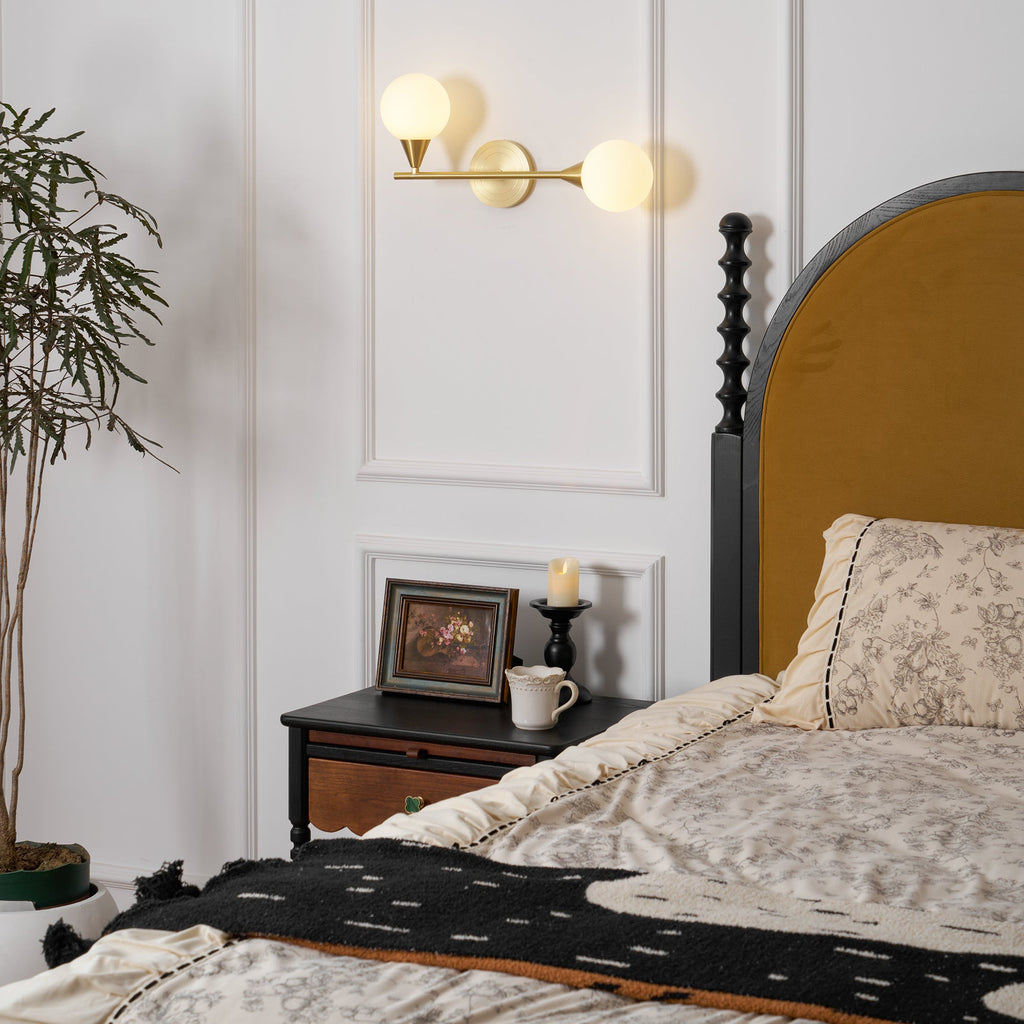 Holten Brass Armed Sconce — Two White Glass Globes