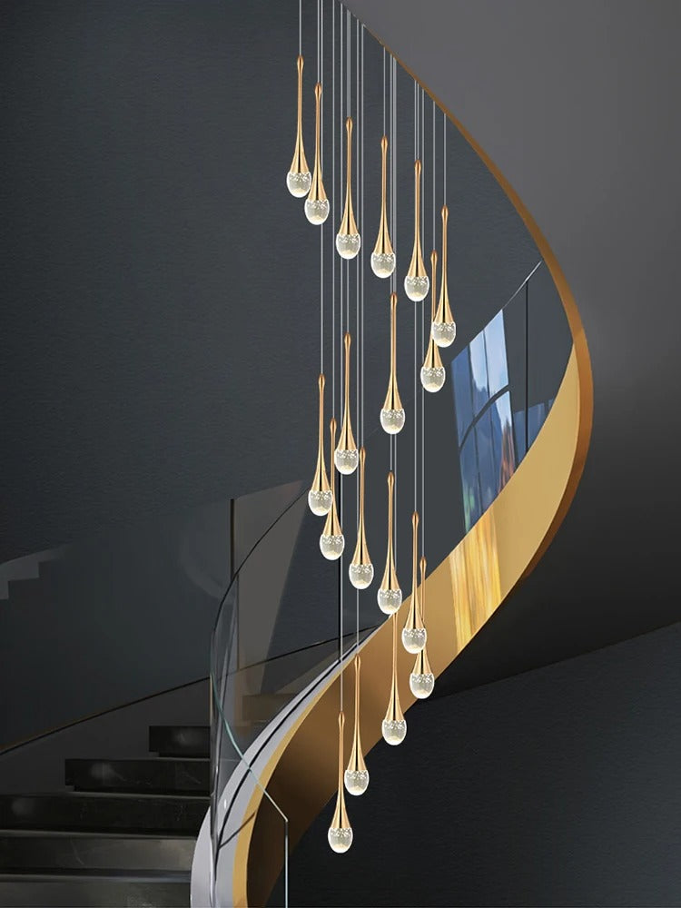 鎏金水滴水晶吊灯 — 暖光 LED 灯具 - Desfino