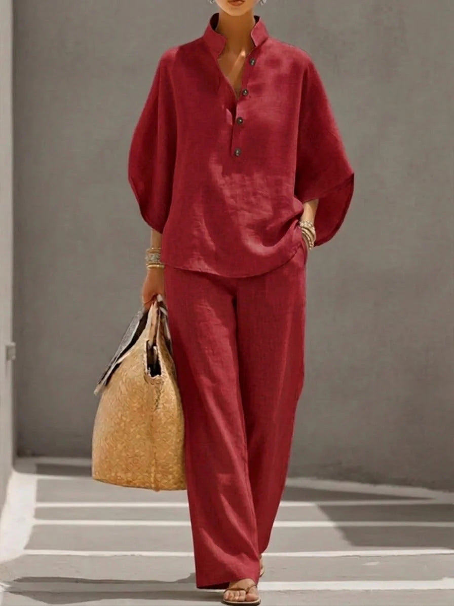 Minimalist Linen Two-Piece Lounge Set for Women