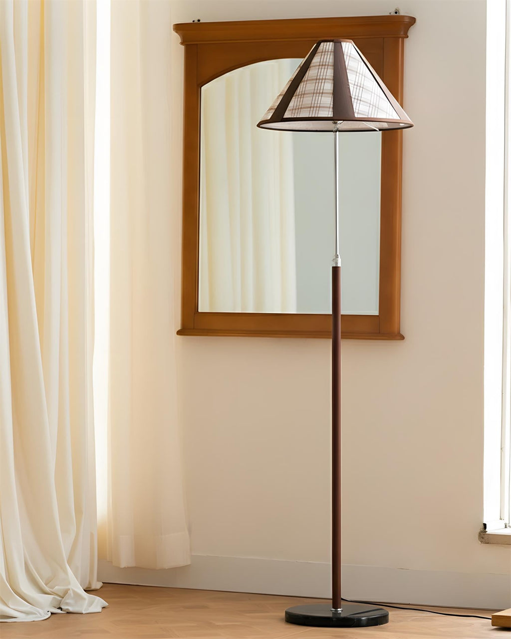 Hearthline Floor Lamp — Slim Silhouette, Plaid-Inspired Design