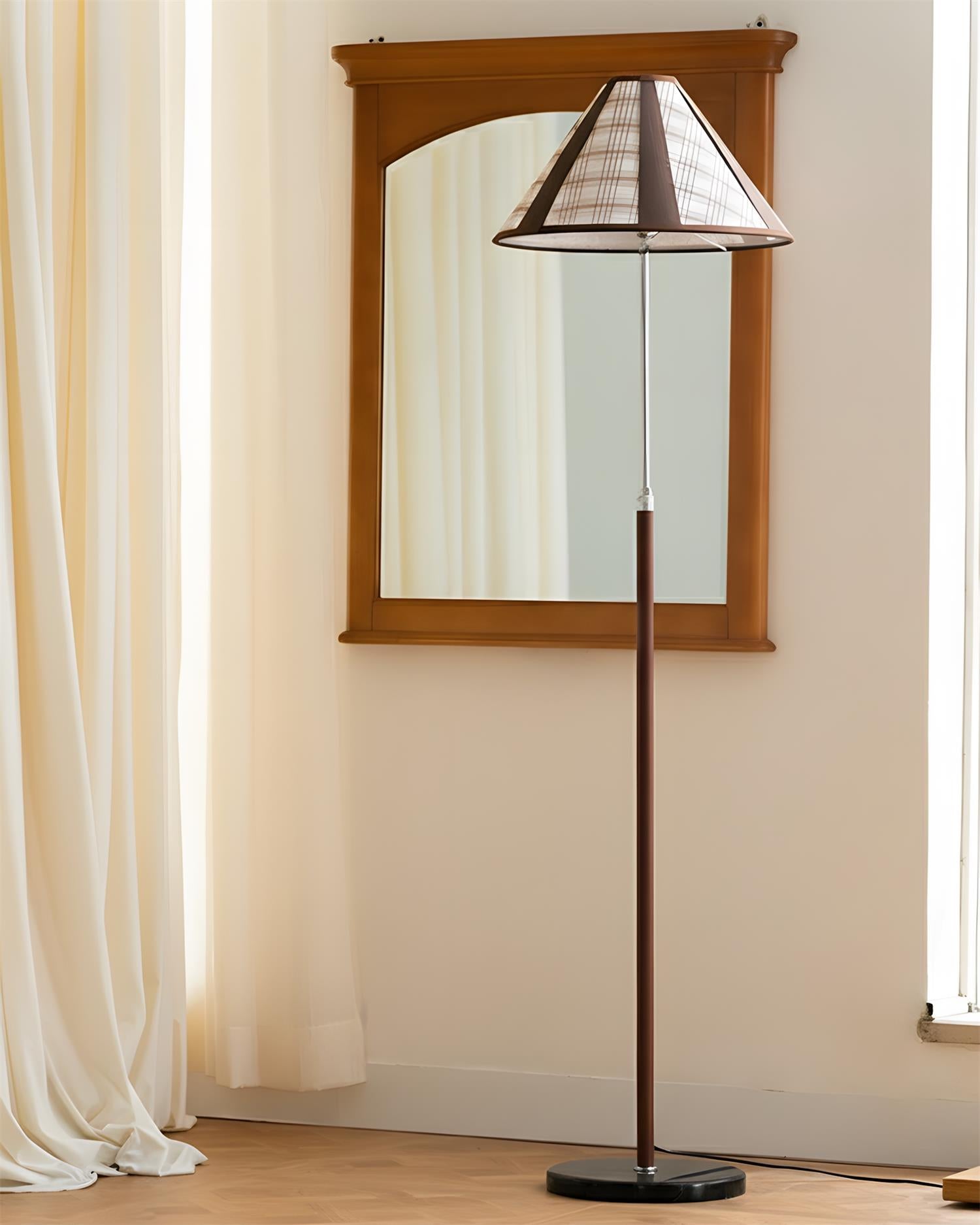 Hearthline Floor Lamp — Slim Silhouette, Plaid-Inspired Design