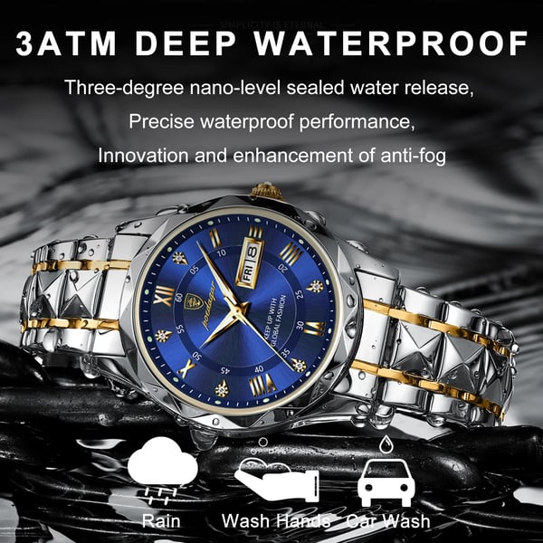 Maristel vanntett kvartsur for menn—40 mm svart, grønne visere, dag-dato - Desfino