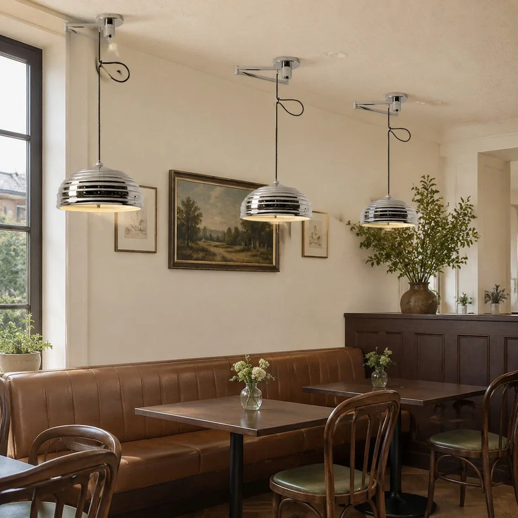 Bauhaus Adjustable Arm Pendant Light — Polished Chrome Industrial Finish