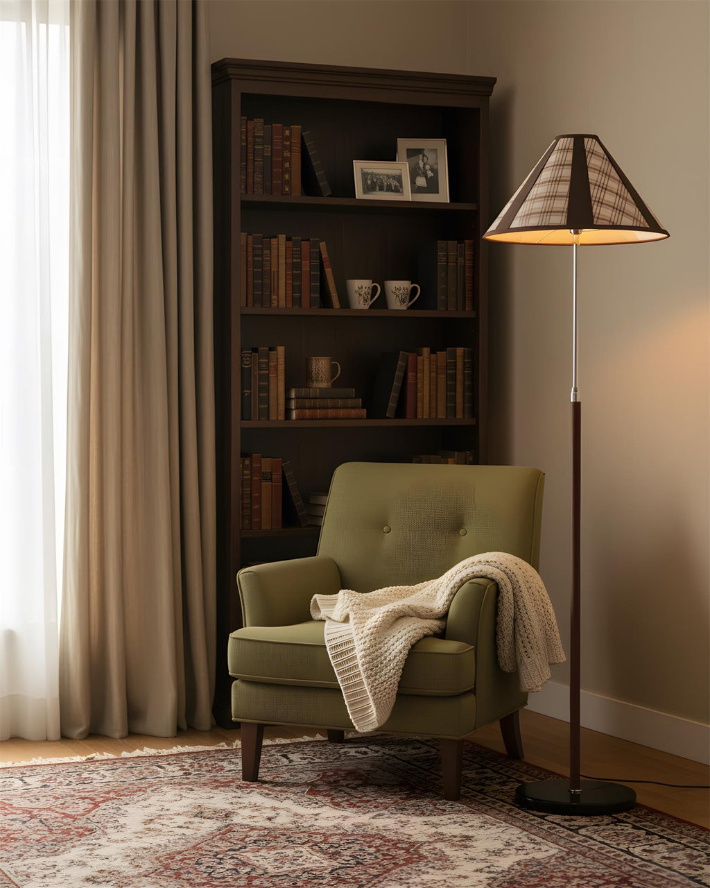 Hearthline Floor Lamp — Slim Silhouette, Plaid-Inspired Design